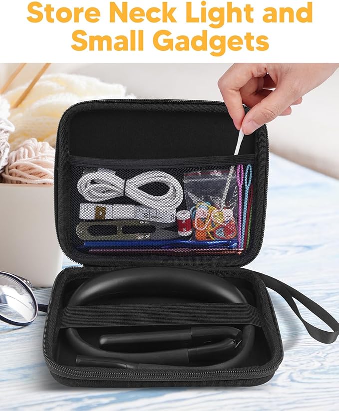 Book Light with EVA Case: Rechargeable Eye Caring 3 Color Dimmable Neck Reading Light, Bendable Neck Lamp with Power Display, Reading Lamp Knitting Crochet Accessories Neck Lights for Crafts