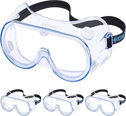 TICONN Anti-Fog Safety Goggles, HD Clear Eye Protection, ANSI Z87.1 Lab Goggles for Chemistry, Industrial