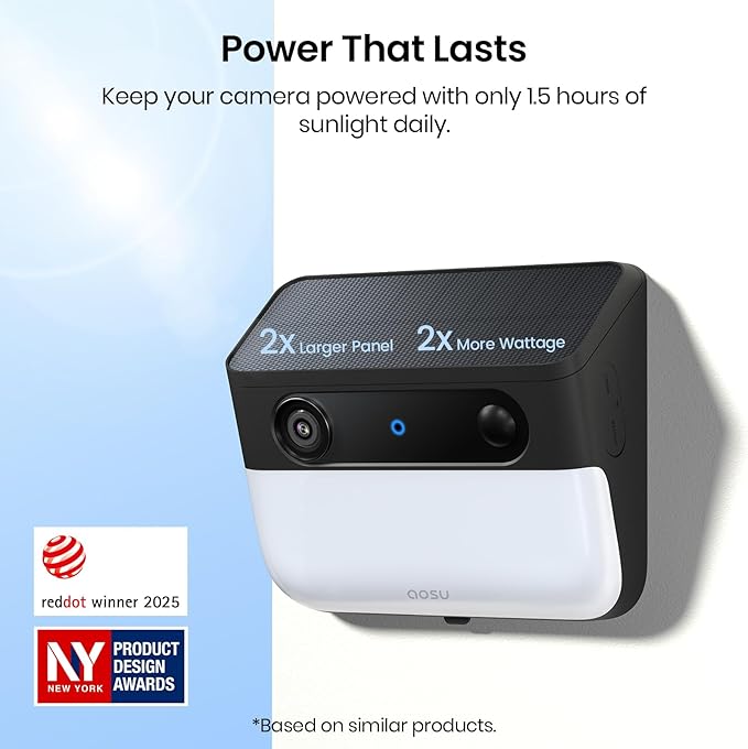 AOSU Solar Wall Light Cameras, 3K Security Cameras Wireless Outdoor, Battery Powerd Enhanced AI Detection for Fences & Parking, Easy Setup, Color Night Vision [2.4G+Bluetooth]