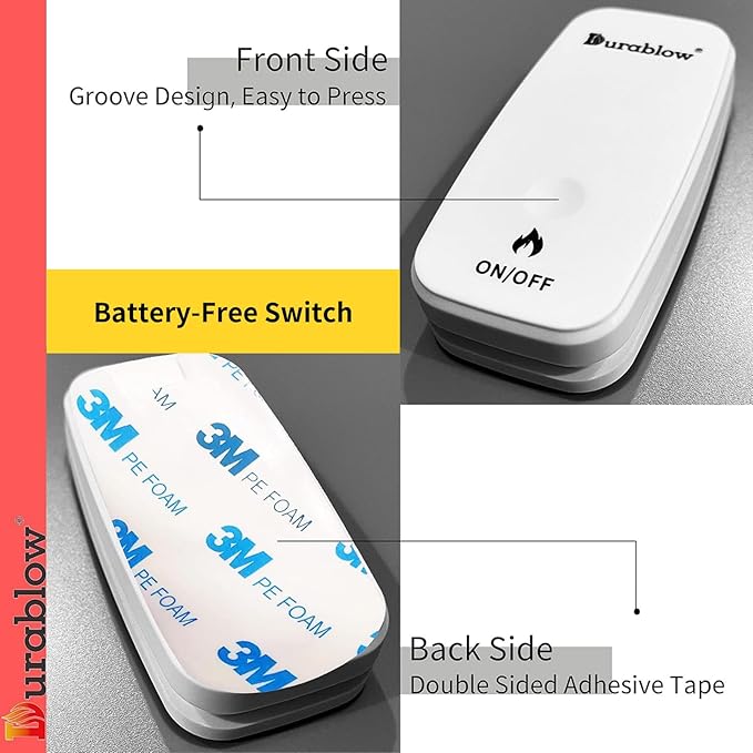 Durablow TR2002 Gas Fireplace Remote Control with Battery-Free On/Off Button Switch, for Millivolt Valves, Electronic Ignition Modules, or Replacing Existing Switch/Thermostat