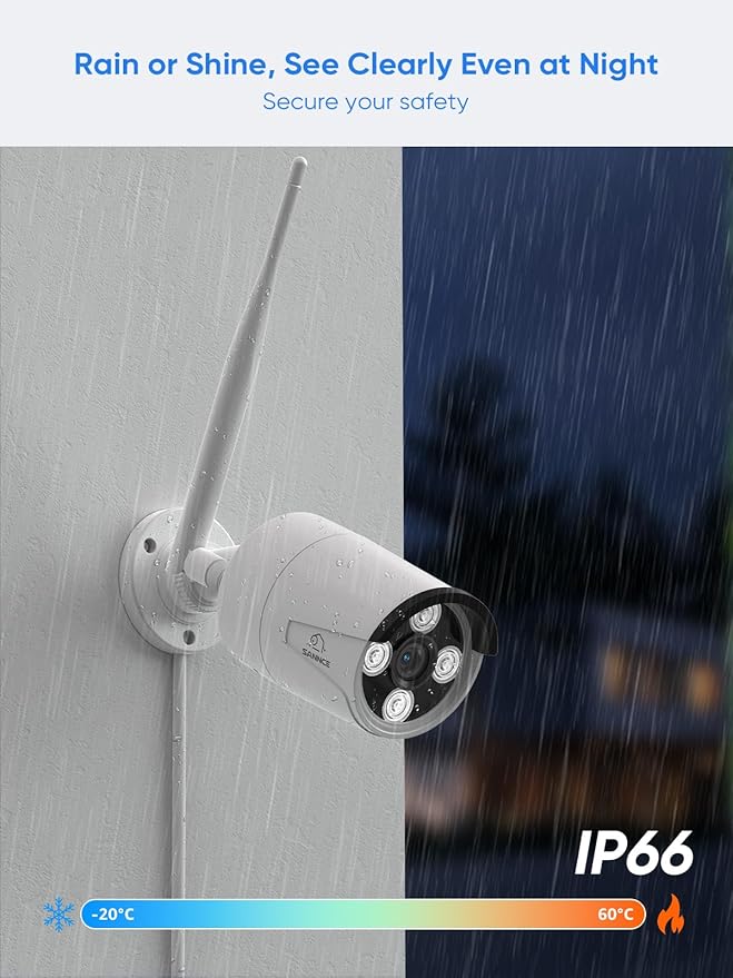 SANNCE 16CH 8MP NVR Wireless Security Camera System with 4 * 8MP Waterproof Surveillance IP Cameras,Dual-Band WiFi, H.264+ Video Coding, IP66 Outdoor Camera,Night Vision.