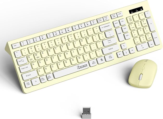 Canary Wireless Keyboard and Mouse Combo - Full-Sized Keyboard and Adjustable DPI Mouse, 2.4GHz USB Receiver, for PC, Windows, Desktop, Laptop - Yellow