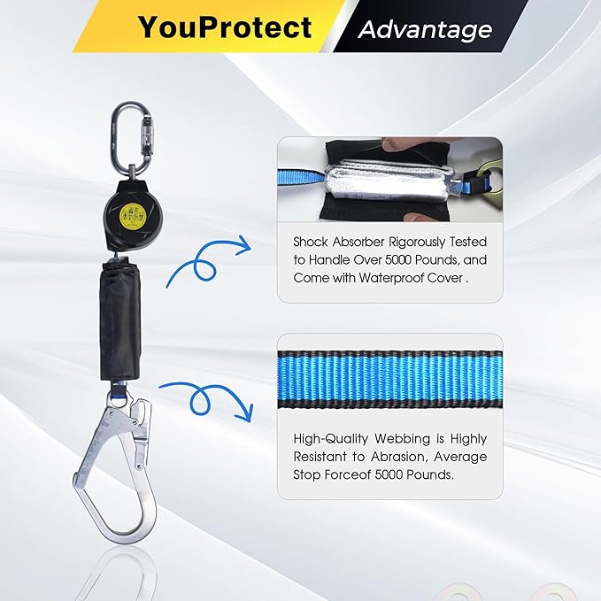 6FT Self Retracting Lifeline Fall Protection Retractable Lanyard, Fall Arrest Safety Yoyo for Construction Industrial - OSHA/ANSI Compliant (Large Hook)