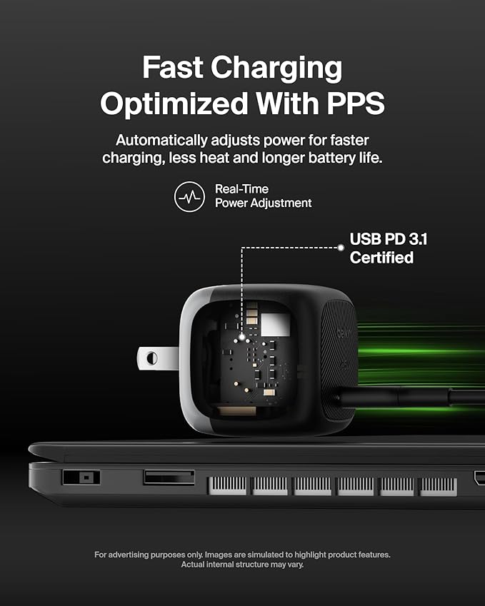 Belkin USB C Charger Block 65W, Super Fast Charging Block, Type C Wall Charger - Apple iPhone 16/15/14, Galaxy S25, Google Pixel, MacBook, AirPods, Chromebook, Nintendo Switch 2 & More - Black