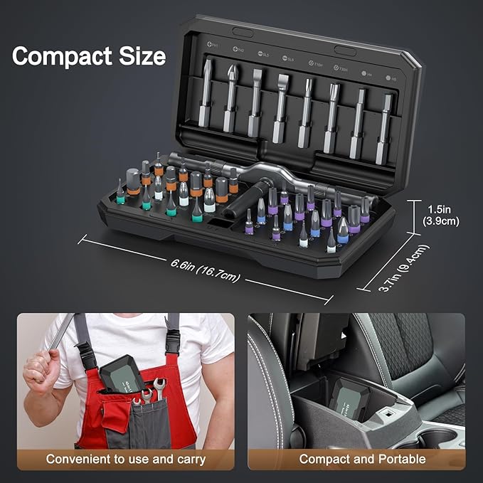42 in 1 Magnetic Screwdriver Set, DIY Ratchet Screwdriver Set, Multi Bit Magnetic Drive Set, Detachable Ratchet Handle, Portable Compact Repair Tool Kit for Furniture Computer Bicycle Black