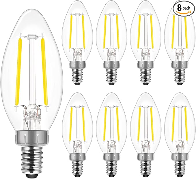 ENERGETIC SMARTER LIGHTING LED Candelabra Light Bulbs B10, Daylight 5000K, E12 Base, 60 Watt Equivalent Chandelier LED Edison Bulbs, Dimmable, 8 Pack
