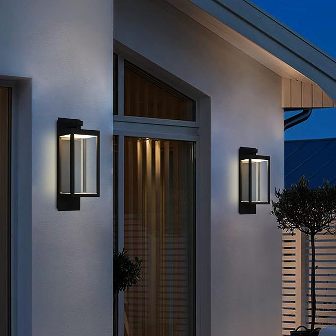 Outdoor Wall Lantern LED Front Porch Light Black for Garage House IP54 Waterproof Exterior Light Fixture Wall Mount Sconce with Glass,13W 750LM