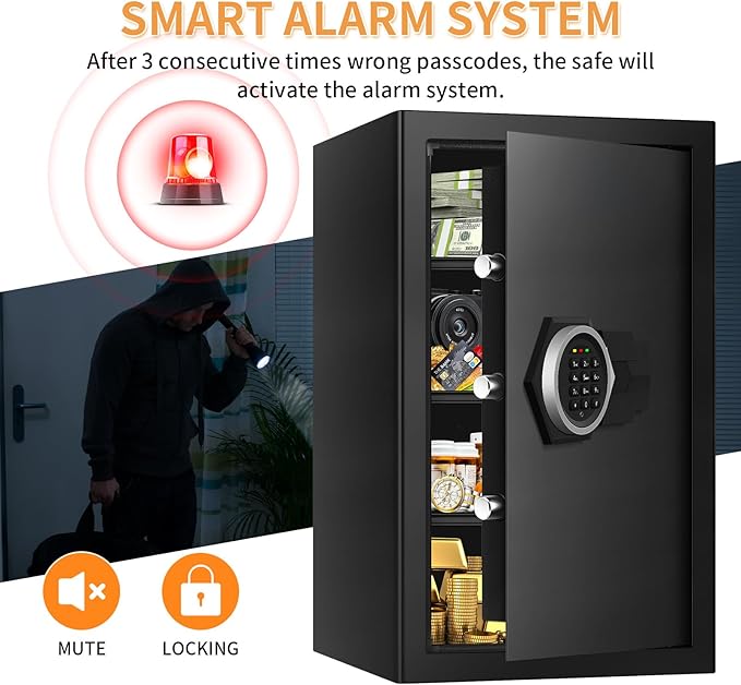 5.3 Cuft Home Safes Fireproof Waterproof, Anti-Theft Large Lock Box, Fire Safe Box With Digital Keypad & 3 Removable Shelves and Led Light, Fireproof Box for Home Money Documents Valuables