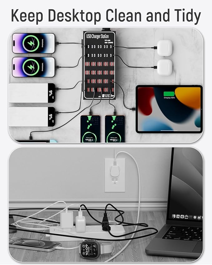 60 Port 300W(60A) USB Charging Station, Multi USB C Charger Station Block with Intelligent Protection, Desktop Charging Station for Multiple Devices, Suitable for Schools, Hotels, Shops and Malls