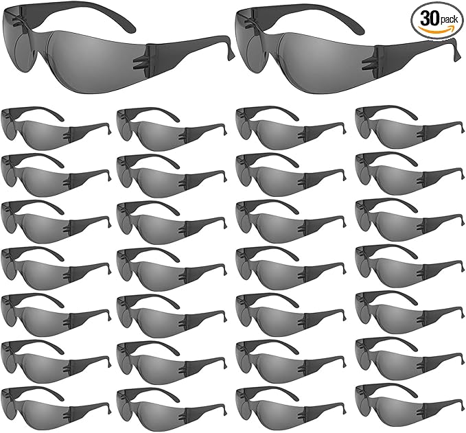 WFEANG Safety Glasses - Safety Sunglasses for Men & Women with ANSI Z87.1, Scratch & Impact Resistant Protective Eyewear for Work, Construction, Lab, Shooting (30-Pack Smoke)