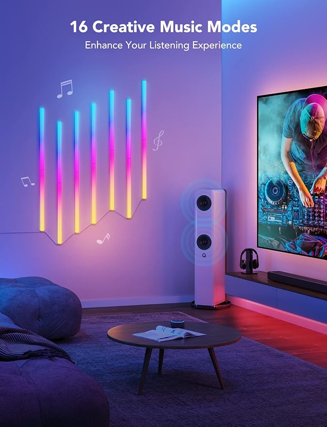 Govee Glide RGBIC Wall Lights, Music Wall Lights Works with Alexa and Google Assistant, Smart LED Light Bars for Bedroom, Living Room, Gaming Room, Party, Music Sync, 7 Panels Set (2 Sections/Panel)