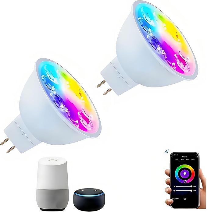 Smart MR16 GU5.3 LED Bulb,GU5.3 Light Bulbs,Dimmable Color Changing Light Bulbs,12Volt Gu5.3 Bi-Pin Base,WiFi & Bluetooth LED Bulbs Work with Alexa,Google Assistant,16Million Colors Syncs with Music.