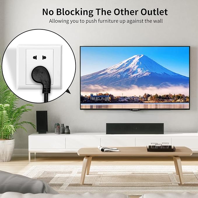 Miady Flat Plug Extension Cord 1 Ft, 90 Degree Plug Adapter, 3 Prong Grounded Wire Short Flat Wall Power Cable Black ETL Listed (4-Pack, 13 Amp, 125 Volts, 1625 Watts)