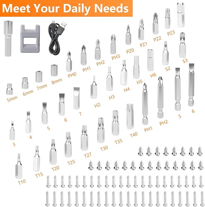 Electric Cordless Screwdriver, 3.6V Rechargeable Screwdriver, 5N.m Max Torque, 4-Gear Torque, LED Light, 105 Pcs, Ideal for Daily & Light Industrial Use