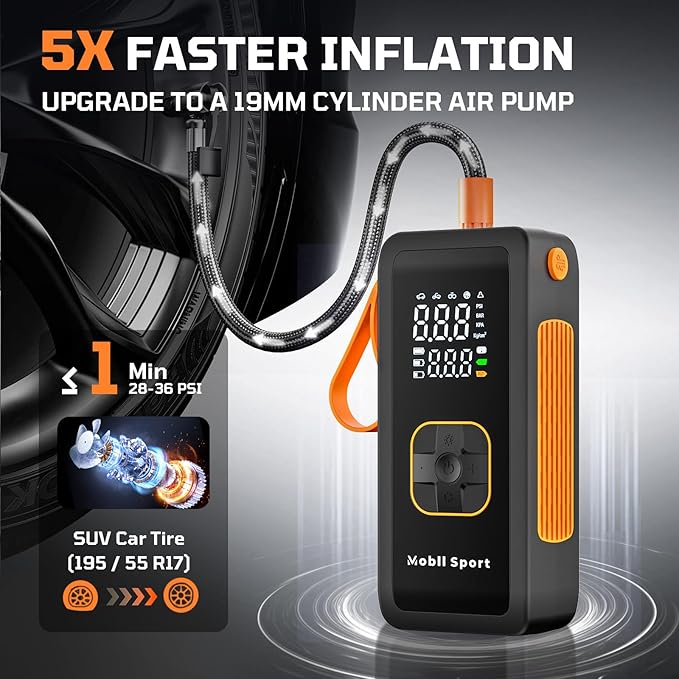 Tire Inflator Portable Air Compressor, 180 PSI Air Pump For Car Tires with Digital Pressure Gauge, LED Light and Auto Shut-Off Function - Cordless Pump for Car, Motorcycle, Bicycle, Balls and More