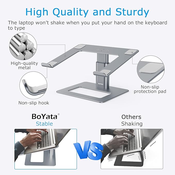 BoYata Laptop Stand, Ergonomic Aluminum Height Adjustable Computer Stand Laptop Holder for Desk, Compatible with MacBook Pro/Air, Dell, Lenovo, HP, Samsung, More Laptops 11-17"