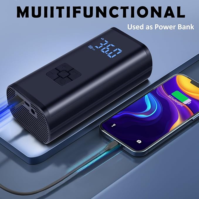 Kairiyard Tire Inflator Portable Air Compressor, 150 PSI Rechargeable Auto Air Pump for Car Tires 12V DC Electric Cordless Tire Pump with Digital Pressure Gauge for Car Motorcycle Bike Ball