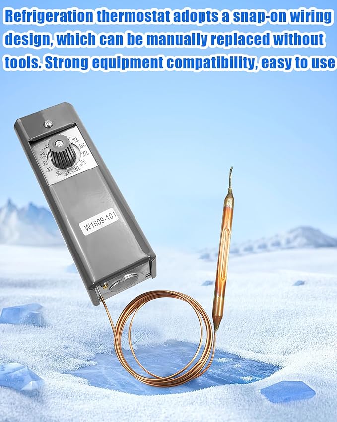 Refrigeration Temperature Bulb Remote Thermostat Controller, Temperature Controller Replace W1609-101 TH-1609, Control from -30 Degrees F to 90 Degrees F, 5 Ft Capillary