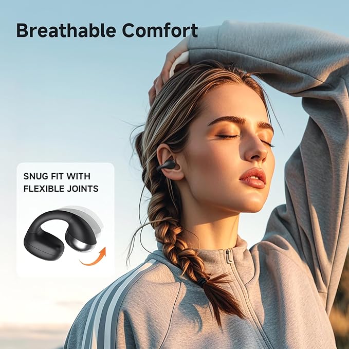 CXK Open Ear Headphones, Bluetooth 5.4 Bluetooth Earbuds Flexible Ear Clip Design Bone Conduction Headphones with LED Digital Display 30H Playtime Lightweight Comfort Clip on Earbuds for Workout