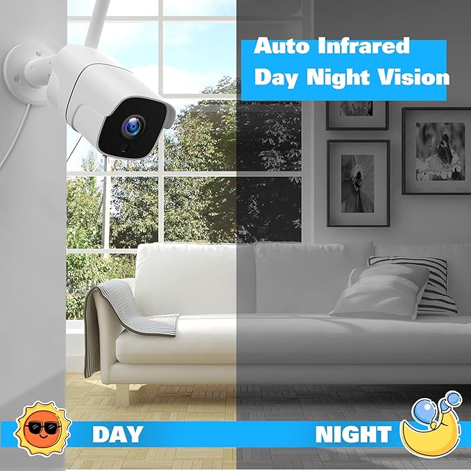 Wireless Security Camera System with 12" Monitor, 8CH NVR & 4pcs WiFi Cameras - Plug & Play, Night Vision, 24/7 Recording (No HDD + 4cam + 12" Monitor)