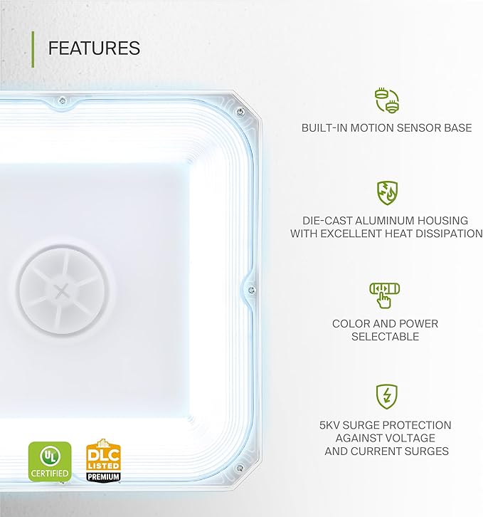 ASD LED Canopy Light 70/60/40W with Q-Base – 3000/4000/5000K 10823Lm 10"x10" 120-277V IP65 Dimmable 0-10V UL & DLC Listed (Optional Motion Sensor-Extra Purchase)