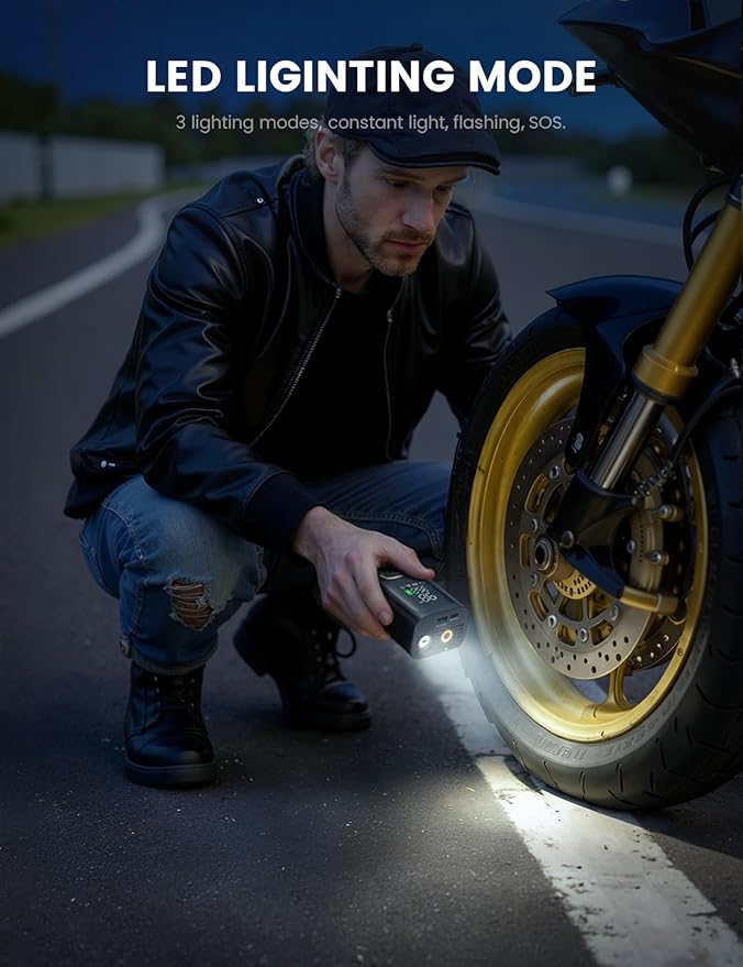 Tire Inflator Portable Air Compressor - Lamicall [4X Faster][150 PSI] Car Bike Air Pump with Rechargeable Battery, Digital Display Pressure Gauge, LED Light, Cordless Pump for Cars, Motorcycle, Ball