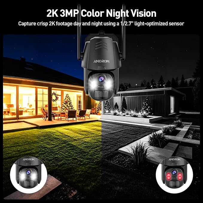 4G LTE Cellular Camera, 2K 360° Solar Camera Outdoor, Built-in SIM Card, Full Color Night Vision, AI Human Detection, IP65 Waterproof, APP Remote Access