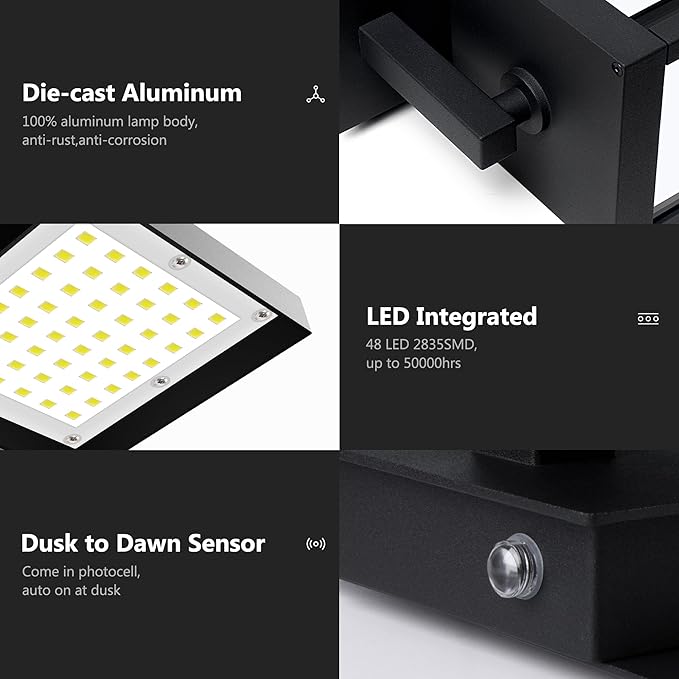 Dusk to Dawn Outdoor Wall Light Fixture Black LED Porch Light Wall Mount Sconce Exterior Light Fixture for Garage House Garden Patio,13W 800LM