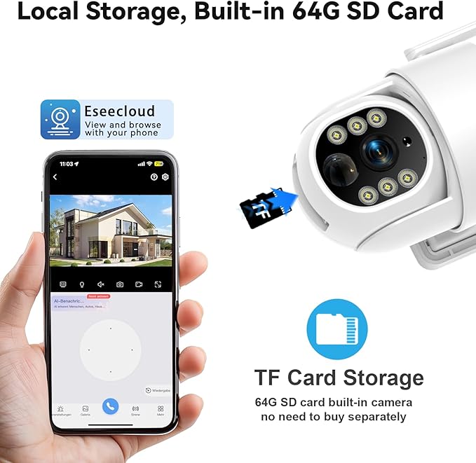 4G LTE Cellular Security Camera, No WiFi Security Camera Outdoor Wireless Solar Powered, Built-in SIM Card, 2K Color Night Vision, Human Detection Alerts, with 64G SD Card, 2-Way Audio, 360° Live View