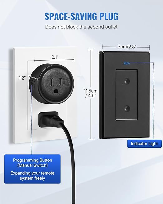 Black Remote Control Outlet Plug, WILAWELS Wireless Light Switch, On Off Remote Switch Outlet for Lights, Lamps, Home Appliance, 100ft RF Range, No Wiring, FCC Listed H05RC1106