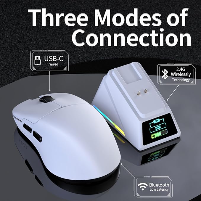 DAIDAI AJAZZ AJ159 APEX Wireless Gaming Mouse 2.4G Wired BT|RGB Magnetic Screen Charging Dock|Lightweight|42K Optical Tracking|400mAh Battery |PAW3950APEX Sensor.