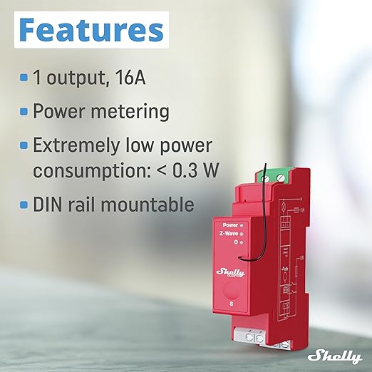 Shelly Wave Pro 1PM US LR | Z-Wave Long Range Smart Relay Switch with Power Metering, 1-Channel 16 A | DIN-Rail | Home Automation | High Compatibility | Easy Installation | iOS Android App