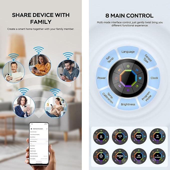 Smart Thermostat for Home, Programmable Bluetooth Temperature Regulator with 1.32in TFT Screen, Knob Control Diameter 1.81in, Control Via Cell Phone or Smart Voice