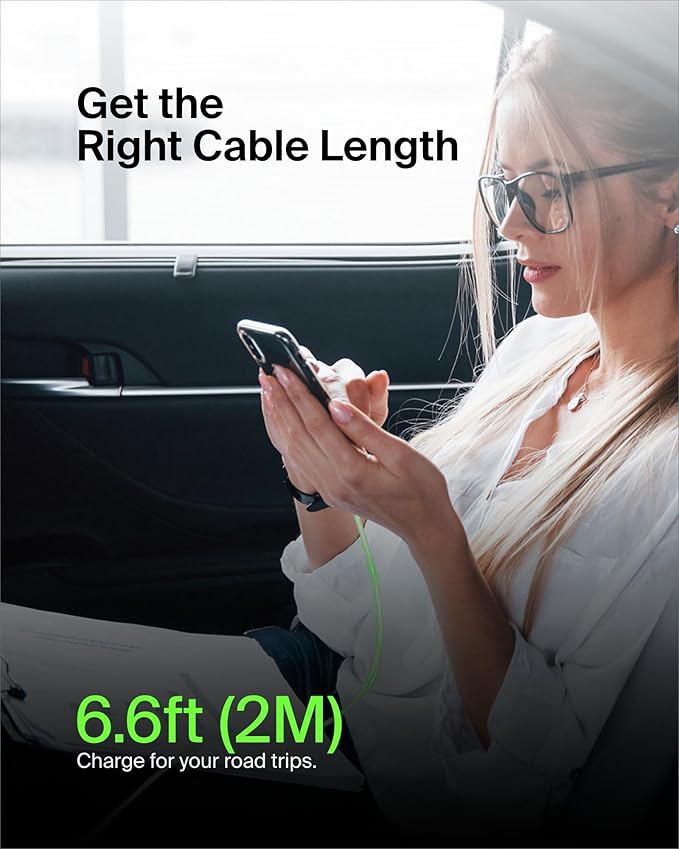 Belkin USB-C to USB-C Fast Charging Cable (2M/6.6ft) for iPhone 16, iPhone 16 Pro, iPhone 16 Pro Max, Galaxy S25, S24, Note, Pixel, iPad Pro, Nintendo Switch 2, Carplay & More - White