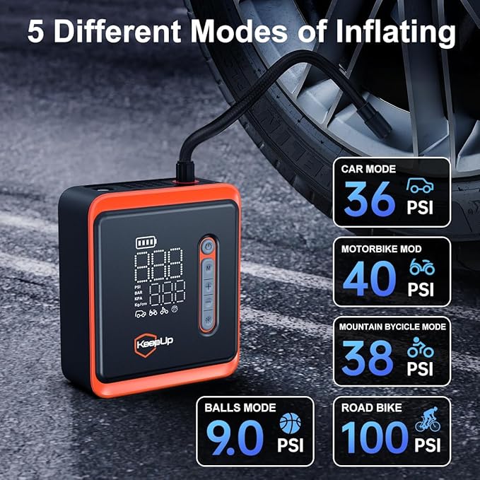 Tire Inflator Portable Air Compressor -Upgraded Air Pump for Car with Tire Pressure Gauge (Max 150 PSI), Auto Shut-Off, with LED Light for Car Motor Bike Ball