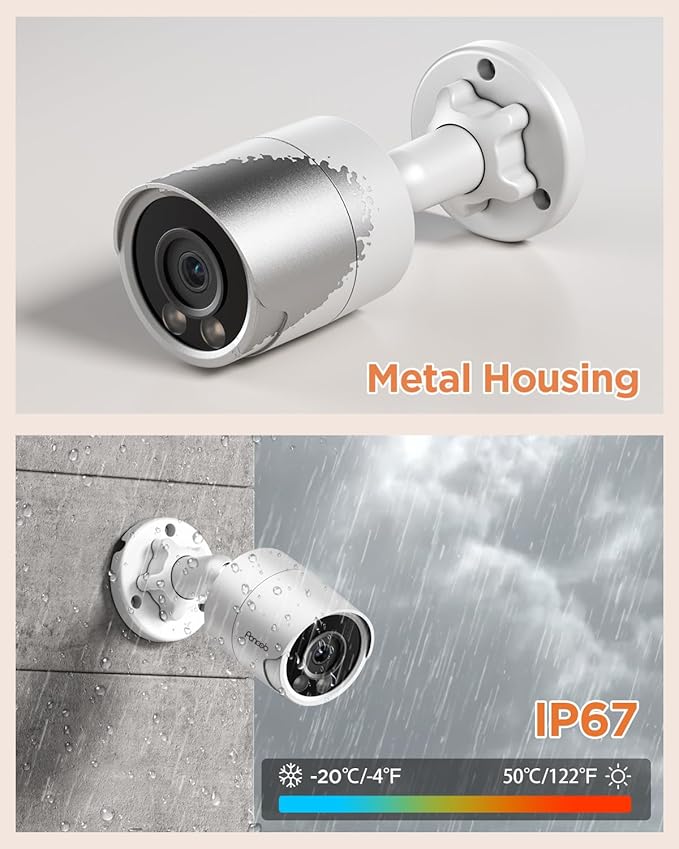 PoE Security Camera System 4K, 8X 8MP Wired Bullet IP PoE Cameras Outdoor Built-in Microphone, AI Human Vehicle Detection, 4K/8MP 8CH NVR 2TB HDD, Smart Color Night Vision, PB38F0808-8M