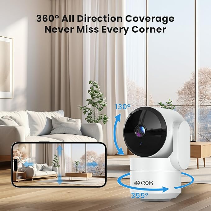 2 Pack Indoor Security Camera, Home Security Cameras Wireless, 360° Pan Tilt Baby/Pet Monitor with Night Vision, Motion Detection, 2-Way Audio, Works with Alexa & Google Assistant, 2.4GHz WiFi Only