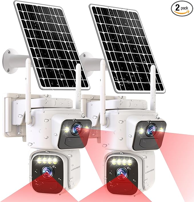 Cameras for Home Security with Dual Lens,2.4G/5G WiFi Outdoor Camera Wireless Solar Powered,PIR Alarm,Color Night Vision,2-Way Audio,Cloud/SD Storage,No Month Fee(2 Pack)