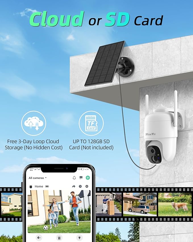 Solar Security Camera Wireless Outdoor, 360° View Qutdoor Cameras for Home Security with AI Motion Detection, 2K Color Night Vision, Two-Way Talk, IP66 Weatherproof, SD/Cloud Storage