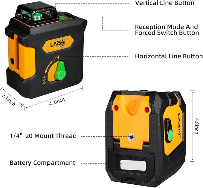360 ° laser level, 150FT self leveling crosshair laser - used for homes and buildings, orange self leveling crosshair laser, L-shaped bracket, 4 AA batteries included