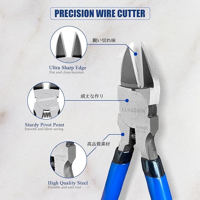 KAIHAOWIN 4-Piece Pliers Set, 5" Long Nose, 5" Flush Cutters, 6" Wire Cutter, 7" Wire Strippers, Small Hand Tools for Crafting Repairing Cutting