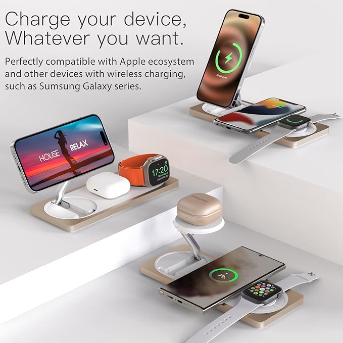 3 in 1 Charging Station for Apple Devices: Used for iPhone and Watch Charging Station with Magsafe Charger Stand, Wireless Charger for iPhone 16/15/14/13/12, Apple Watch 1-9/Ultra, AirPods 3 Pro