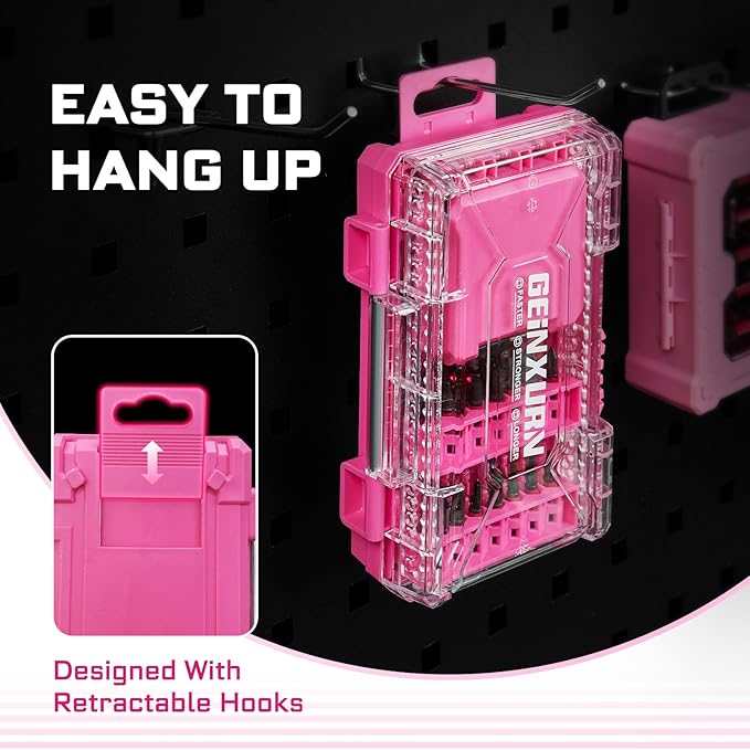 56Pieces Impact Screwdriver Bits Set, Magnetic S2 Steel Phillips/Slotted/Square/Torx Insert Power Bits Tips, Impact Bit Holder with Pink Storage Box Case