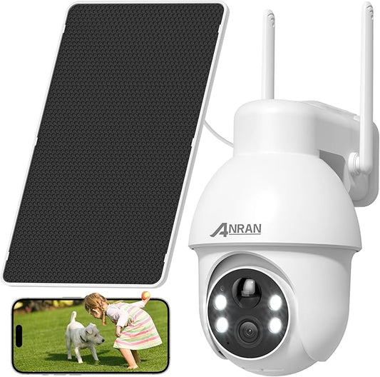 ANRAN 2K Solar Security Camera Wireless Outdoor, 360° Pan/Tilt Color Night Vision, PIR Human Detection, 2-Way Audio, Weatherproof, Compatible with Alexa, 2.4GHz WiFi Only