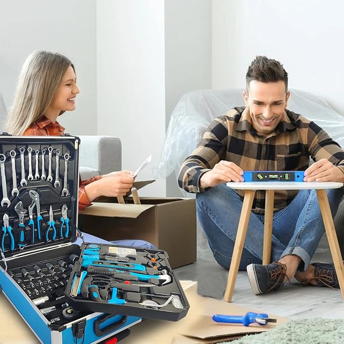 Arcwares 799pcs Aluminum Trolley Case Tool Set Silver, House Repair Kit Set, Household Hand Tool Set, with Tool Belt