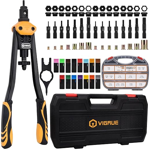 VIGRUE 16'' Rivet Nut Tool Kit Nutserts Rivnut Hand Tool Set with 15PCS Metric & SAE Mandrels and 300PCS Rivet Nuts Assortment