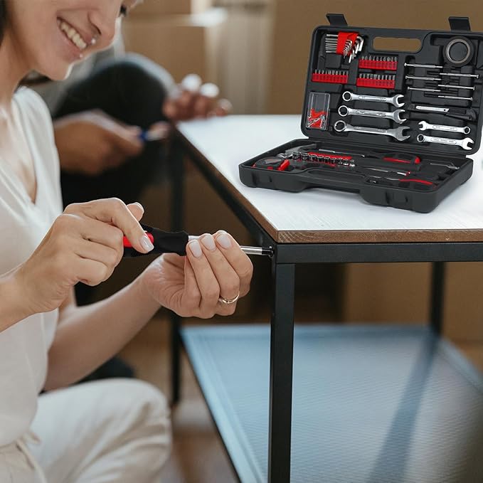 149-Piece General Hand Tool Kit - Essential Home Toolkits with Plastic Toolbox Storage Case for all Purpose, Complete Tool Set for Men, College Students, Dorm, DIY Enthusiast (Red)