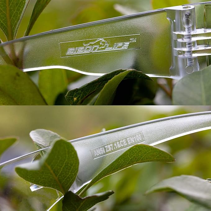 BISON LIFE Clear Lens Clear Temple Safety Glasses | One Size, Adult, Youth, Clear Protective Polycarbonate Lens Clear Temple, Clear, 24 PAIRS