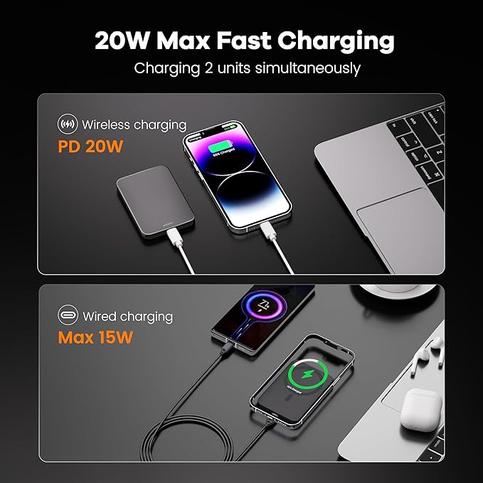 [Ultra Slim 0.55"] [Titanium Design] MagSafe Portable Charger 10000mAh Magnetic Wireless Power Bank Compatible with iPhone Air/17/16/15/14/13/12, Glacier Gray