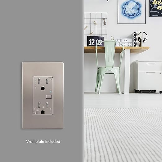 TOPGREENER Smart Wi-Fi Outlet with Energy Monitoring, Tamper-Resistant, Control Lighting and Appliances from Anywhere, in-Wall, No Hub Required, Compatible with Alexa and Google Assistant, Nickel